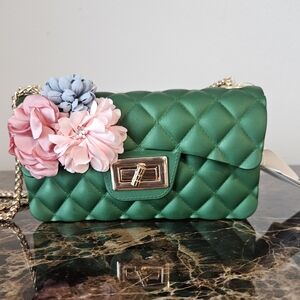 Chic Green Mini Jelly Quilted Mini Bag with Floral Detail